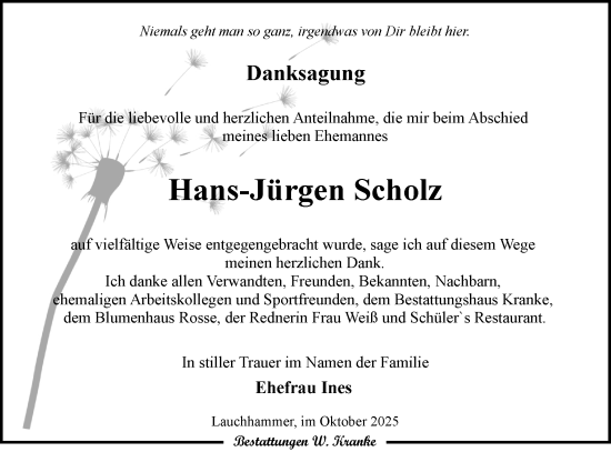 Traueranzeige von Hans-Jürgen Scholz von Lausitzer Rundschau
