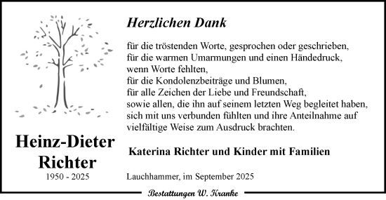 Traueranzeige von Heinz-Dieter Richter von Lausitzer Rundschau
