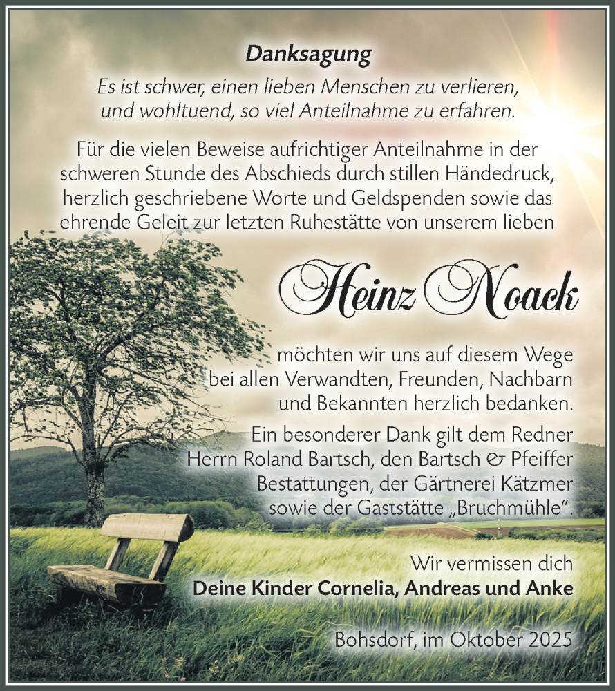  Traueranzeige für Heinz Noack vom 11.10.2025 aus Lausitzer Rundschau