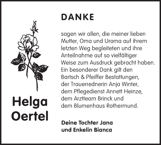 Traueranzeige von Helga Oertel von Lausitzer Rundschau