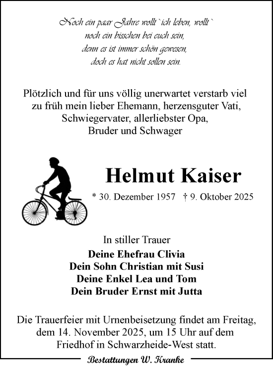 Traueranzeige von Helmut Kaiser von Lausitzer Rundschau