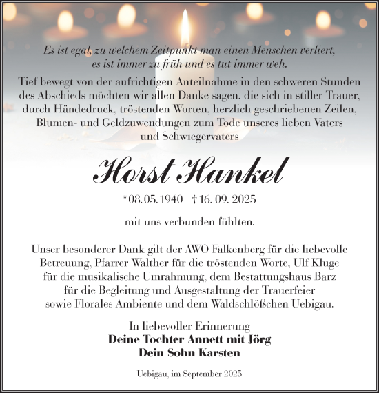Traueranzeige von Horst Hankel von Lausitzer Rundschau