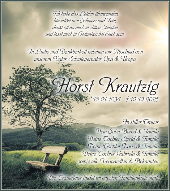 Traueranzeige von Horst Krautzig von Lausitzer Rundschau