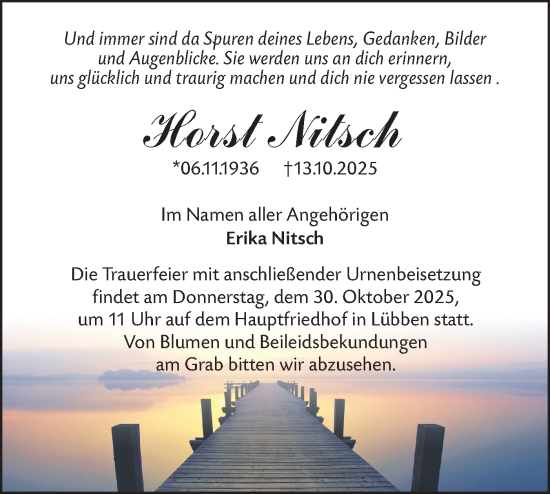 Traueranzeige von Horst Nitsch von Ausg. LR Spreewald RS