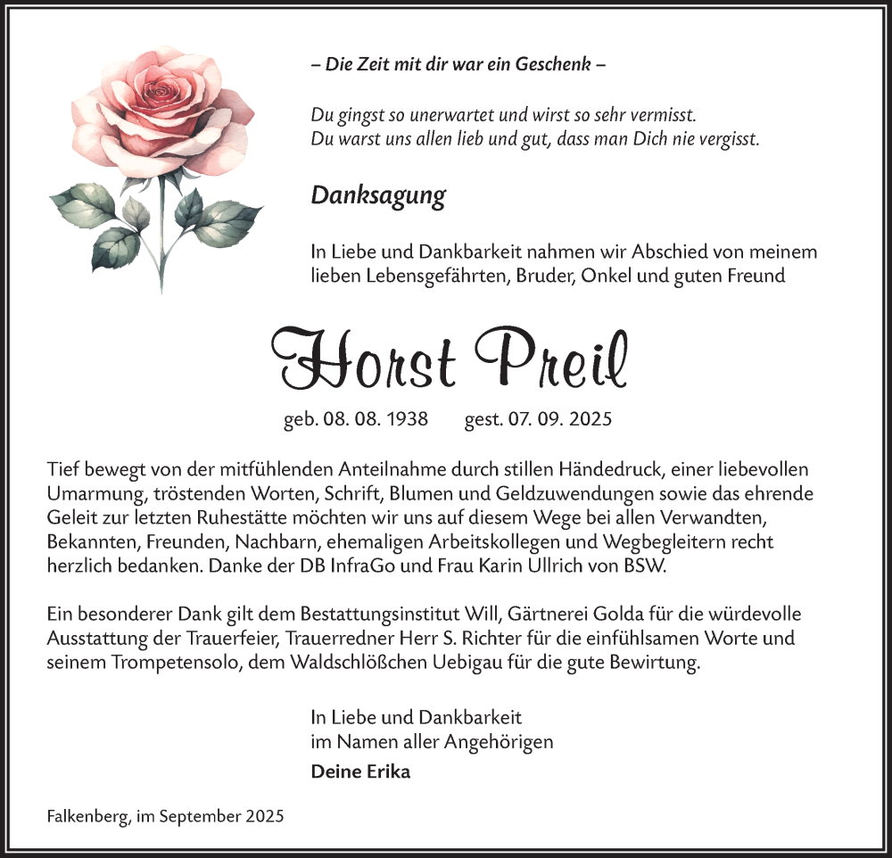  Traueranzeige für Horst Preil vom 18.10.2025 aus Lausitzer Rundschau