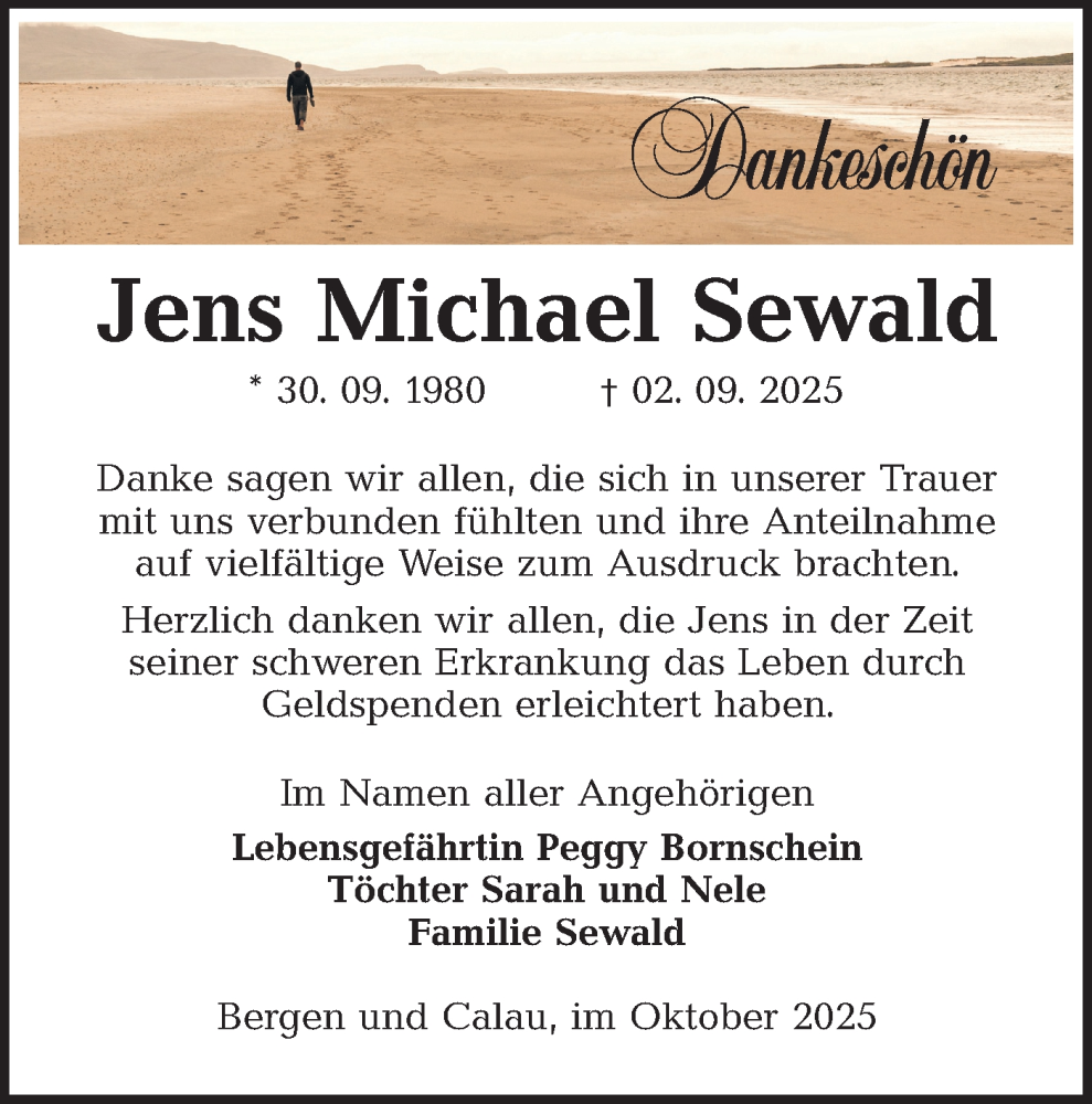  Traueranzeige für Jens Michael Sewald vom 18.10.2025 aus Lausitzer Rundschau