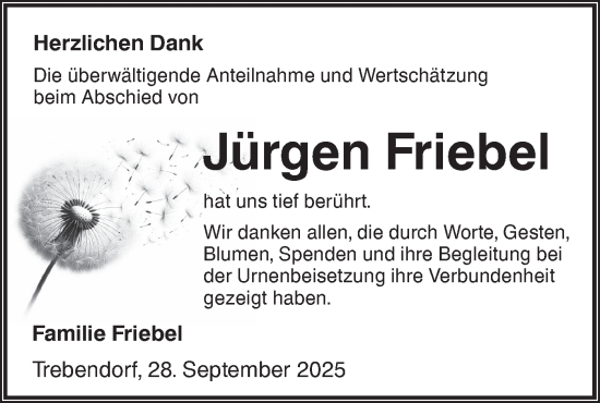 Traueranzeige von Jürgen Friebel von Lausitzer Rundschau