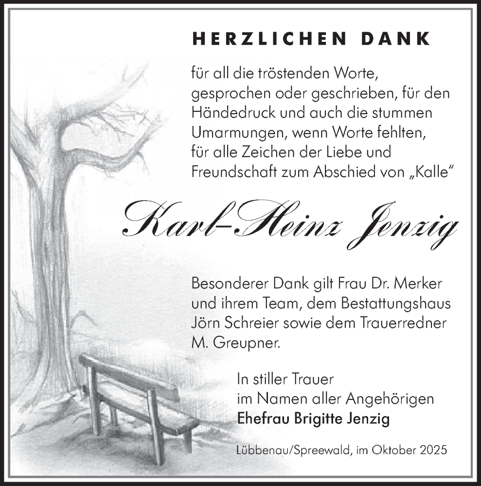  Traueranzeige für Karl-Heinz Jenzig vom 25.10.2025 aus Lausitzer Rundschau