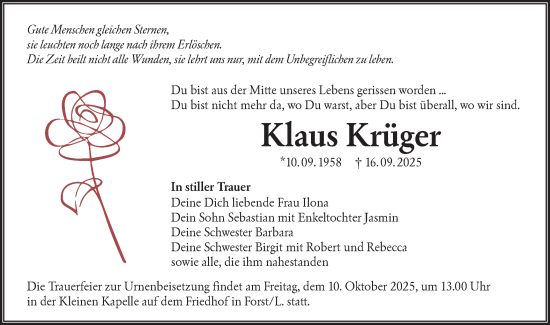 Traueranzeige von Klaus Krüger von Lausitzer Rundschau