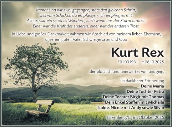 Traueranzeige von Kurt Rex von Lausitzer Rundschau