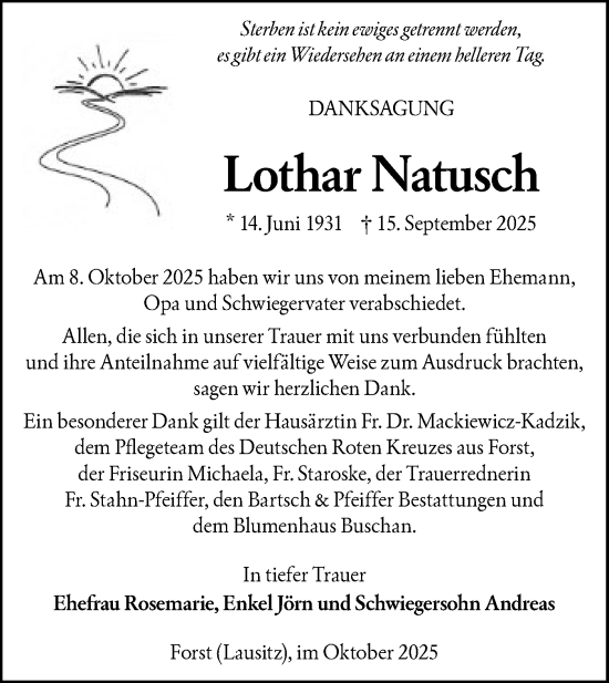 Traueranzeige von Lothar Natusch von Lausitzer Rundschau