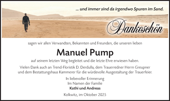 Traueranzeige von Manuel Pump von Lausitzer Rundschau