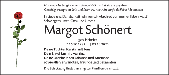 Traueranzeige von Margot Schönert von Lausitzer Rundschau