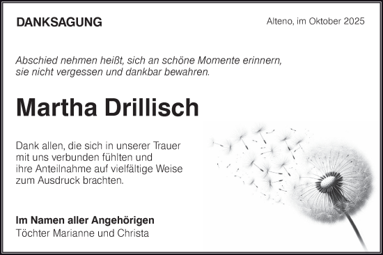 Traueranzeige von Martha Drillisch von Lausitzer Rundschau