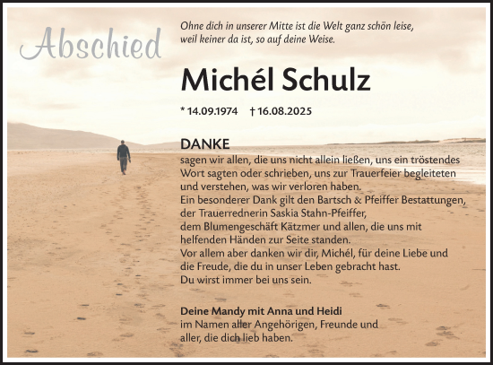 Traueranzeige von Michél Schulz von Lausitzer Rundschau
