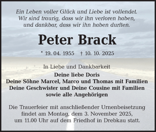 Traueranzeige von Peter Brack von Lausitzer Rundschau