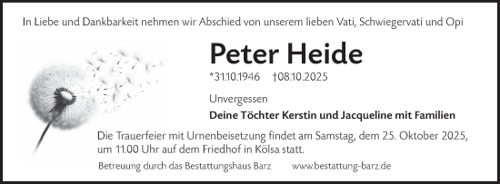 Traueranzeige von Peter Heide von Lausitzer Rundschau