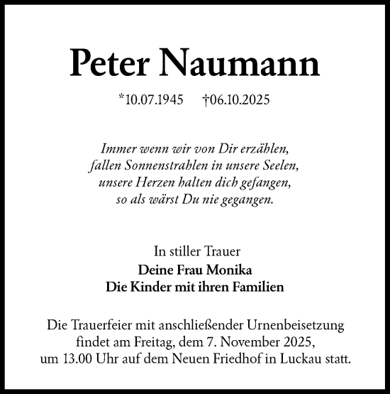 Traueranzeige von Peter Naumann von Lausitzer Rundschau