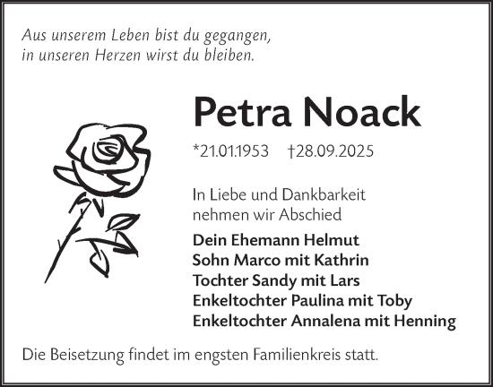 Traueranzeige von Petra Noack von Lausitzer Rundschau