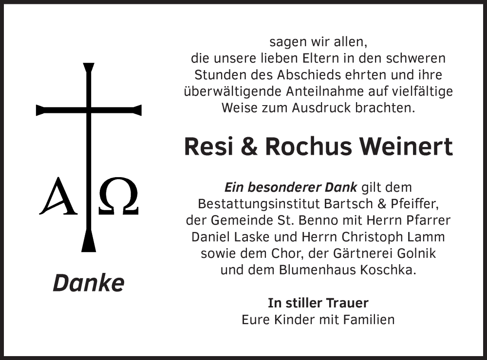  Traueranzeige für Resi  Rochus Weinert vom 04.10.2025 aus Lausitzer Rundschau