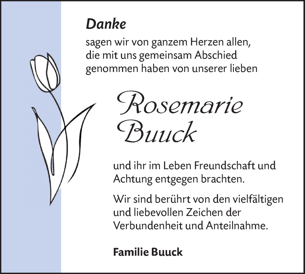  Traueranzeige für Rosemarie Buuck vom 11.10.2025 aus Ausg. LR Spreewald RS