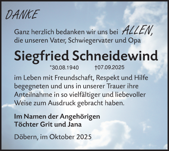 Traueranzeige von Siegfried Schneidewind von Lausitzer Rundschau