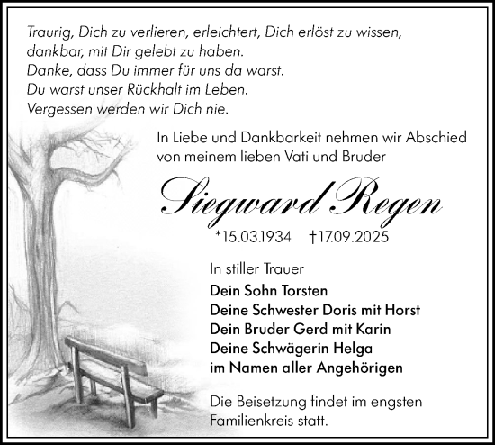 Traueranzeige von Siegward Regen von Lausitzer Rundschau