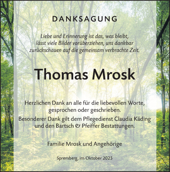 Traueranzeige von Thomas Mrosk von Lausitzer Rundschau