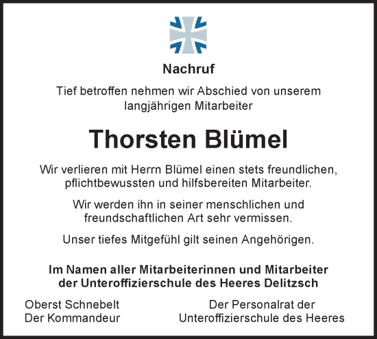 Traueranzeige von Thorsten Blümel von Lausitzer Rundschau