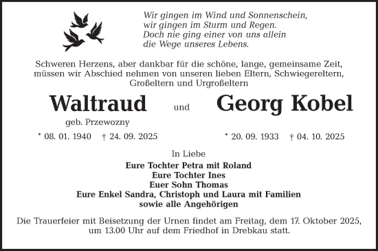 Traueranzeige von Waltraud Kobel von Lausitzer Rundschau