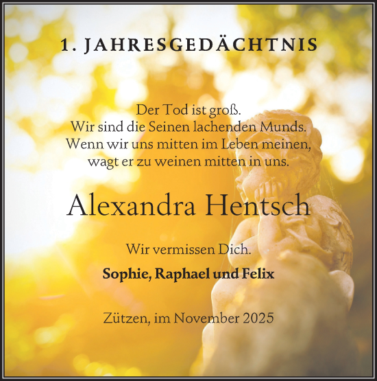 Traueranzeige von Alexandra Hentsch von Lausitzer Rundschau