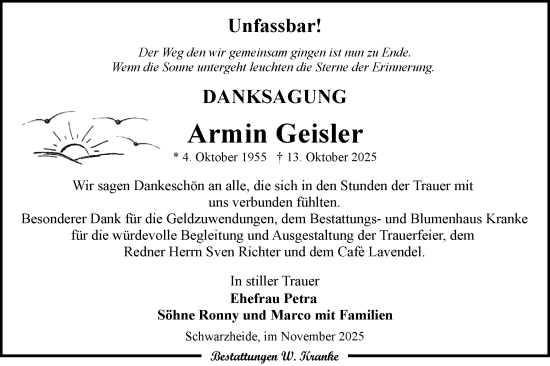 Traueranzeige von Armin Geisler von Lausitzer Rundschau