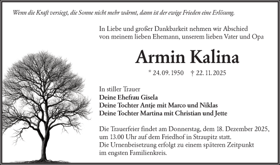 Traueranzeige von Armin Kalina von Lausitzer Rundschau