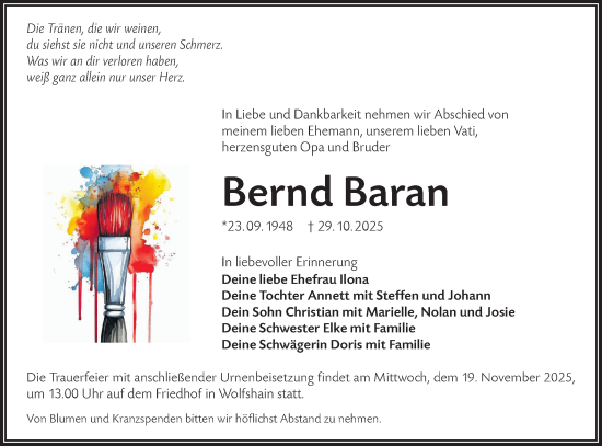 Traueranzeige von Bernd Baran von Lausitzer Rundschau