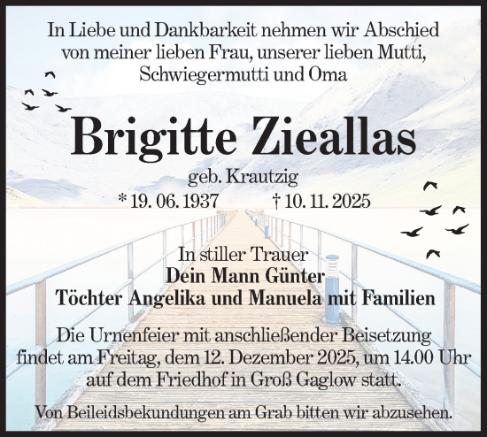 Traueranzeige von Brigitte Zieallas von Lausitzer Rundschau