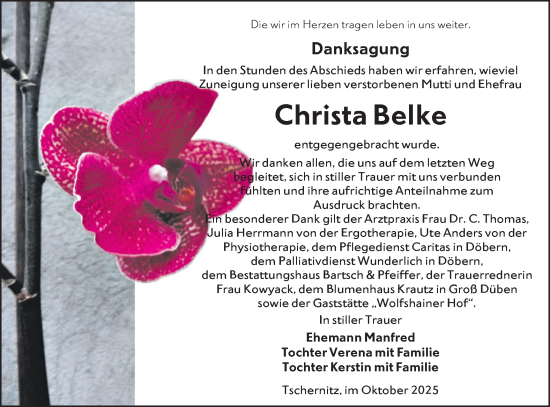Traueranzeige von Christa Belke von Lausitzer Rundschau