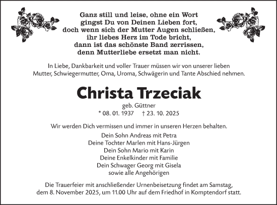Traueranzeige von Christa Trzeciak von Lausitzer Rundschau