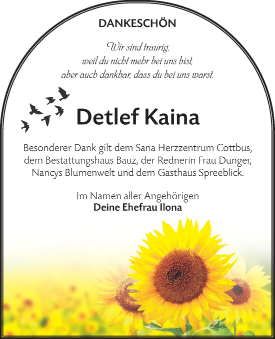 Traueranzeige von Detlef Kaina von Lausitzer Rundschau