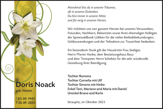 Traueranzeige von Doris Noack von Lausitzer Rundschau