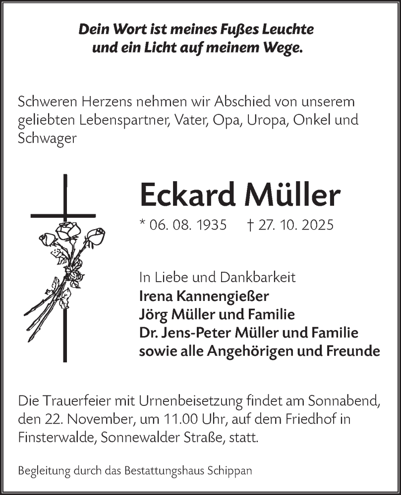  Traueranzeige für Eckard Müller vom 15.11.2025 aus Lausitzer Rundschau