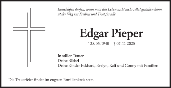 Traueranzeige von Edgar Pieper von Lausitzer Rundschau