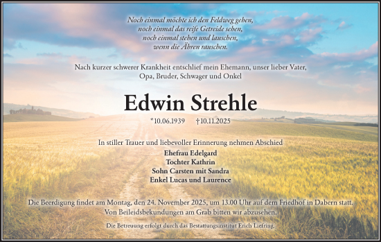 Traueranzeige von Edwin Strehle von Lausitzer Rundschau