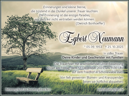 Traueranzeige von Egbert Neumann von Lausitzer Rundschau