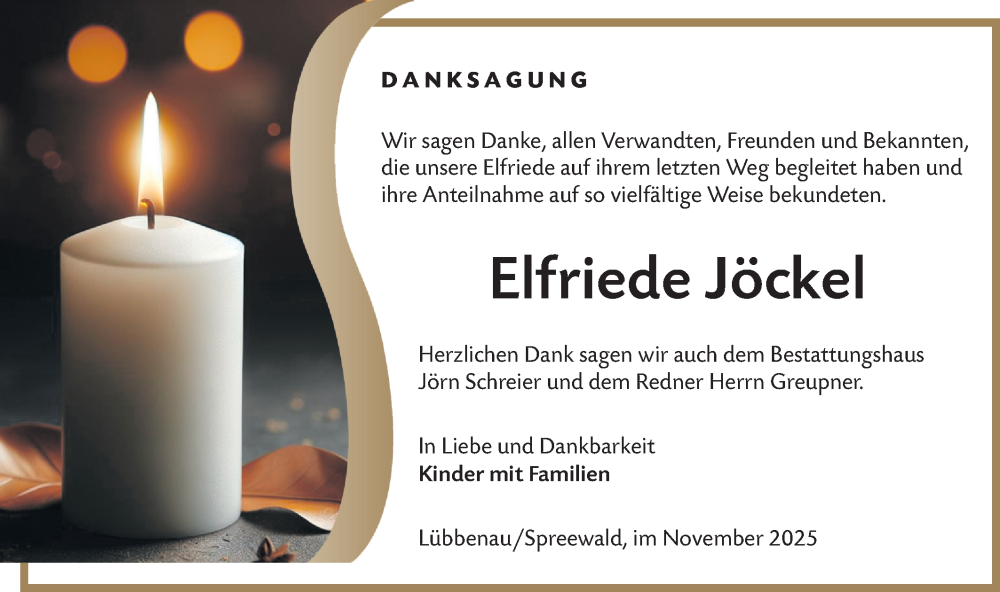  Traueranzeige für Elfriede Jöckel vom 22.11.2025 aus Lausitzer Rundschau