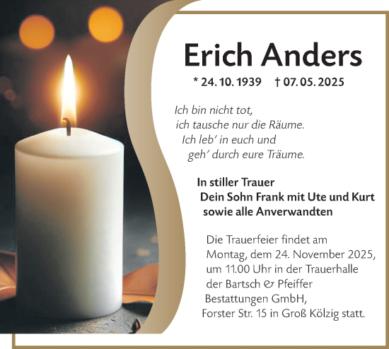 Traueranzeige von Erich Anders von Lausitzer Rundschau