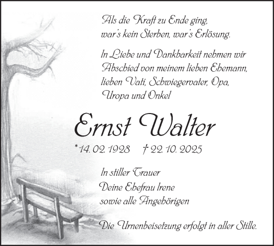Traueranzeige von Ernst Walter von Lausitzer Rundschau