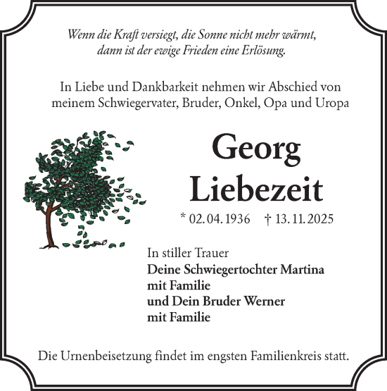 Traueranzeige von Georg Liebezeit von Lausitzer Rundschau