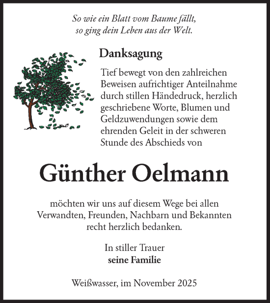 Traueranzeige von Günther Oelmann von Lausitzer Rundschau