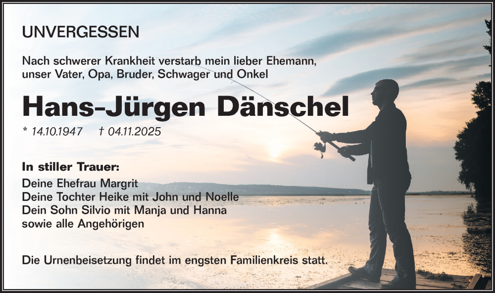  Traueranzeige für Hans-Jürgen Dänschel vom 15.11.2025 aus Lausitzer Rundschau