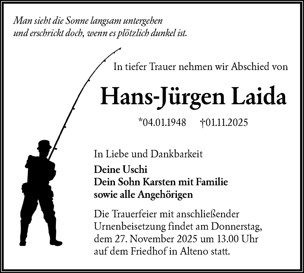  Traueranzeige für Hans-Jürgen Laida vom 15.11.2025 aus Lausitzer Rundschau